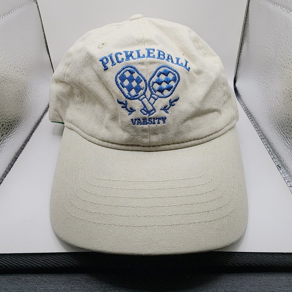 Unbranded Pickleball Meet Me At The Court Varsity Hat OS Cream Blue Baseball Cap